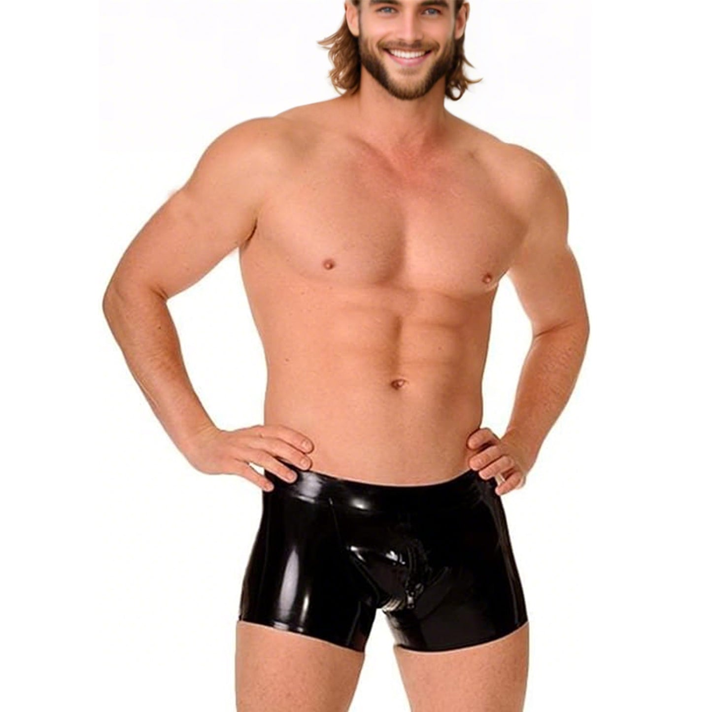 Black Latex Boxer Shorts for Men,Latex Underwear with Zipper