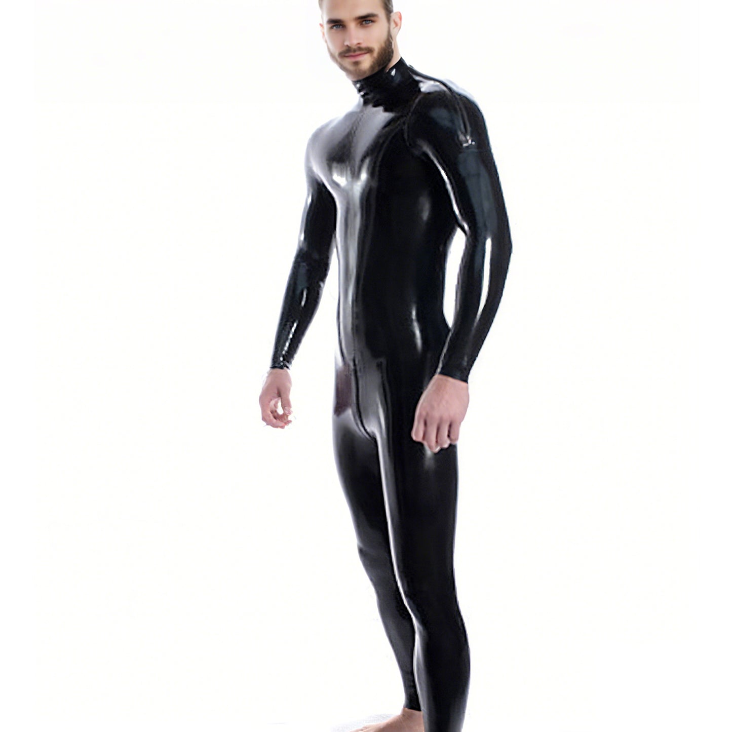 Latex Catsuit with Double Shoulder Zipper and Crotch Zipper