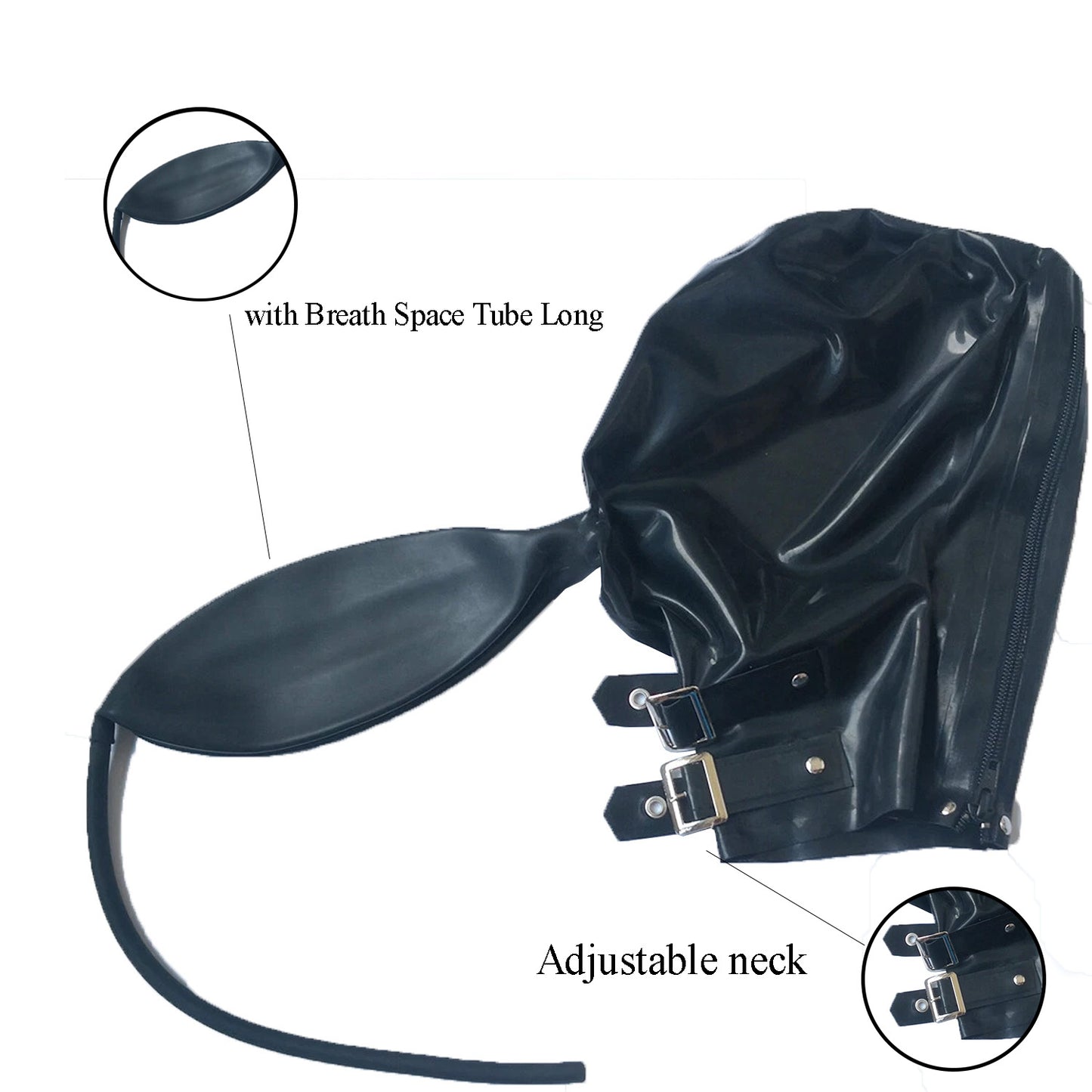 Unisex Black Latex Mask with Breathing Bag