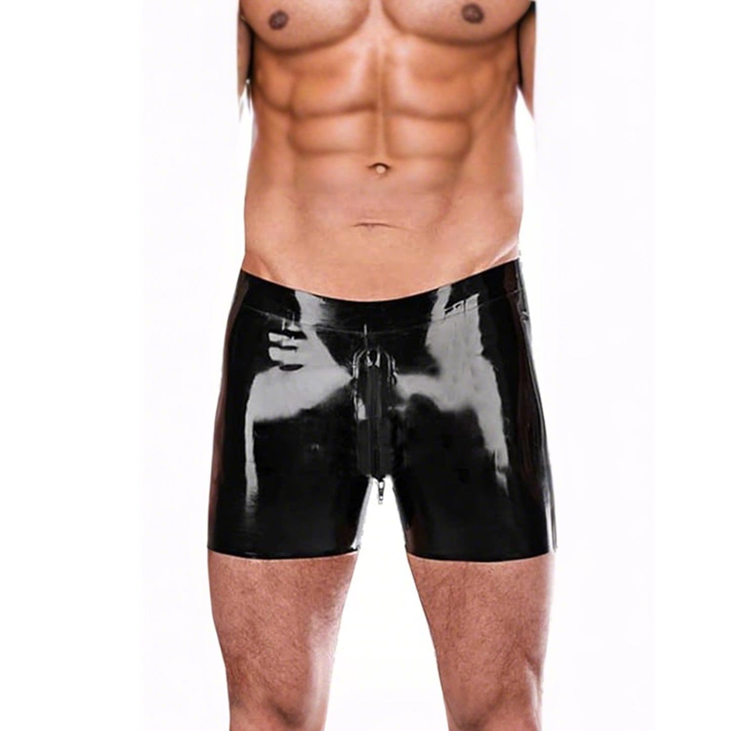 Black Latex Boxer Shorts for Men,Latex Underwear with Zipper