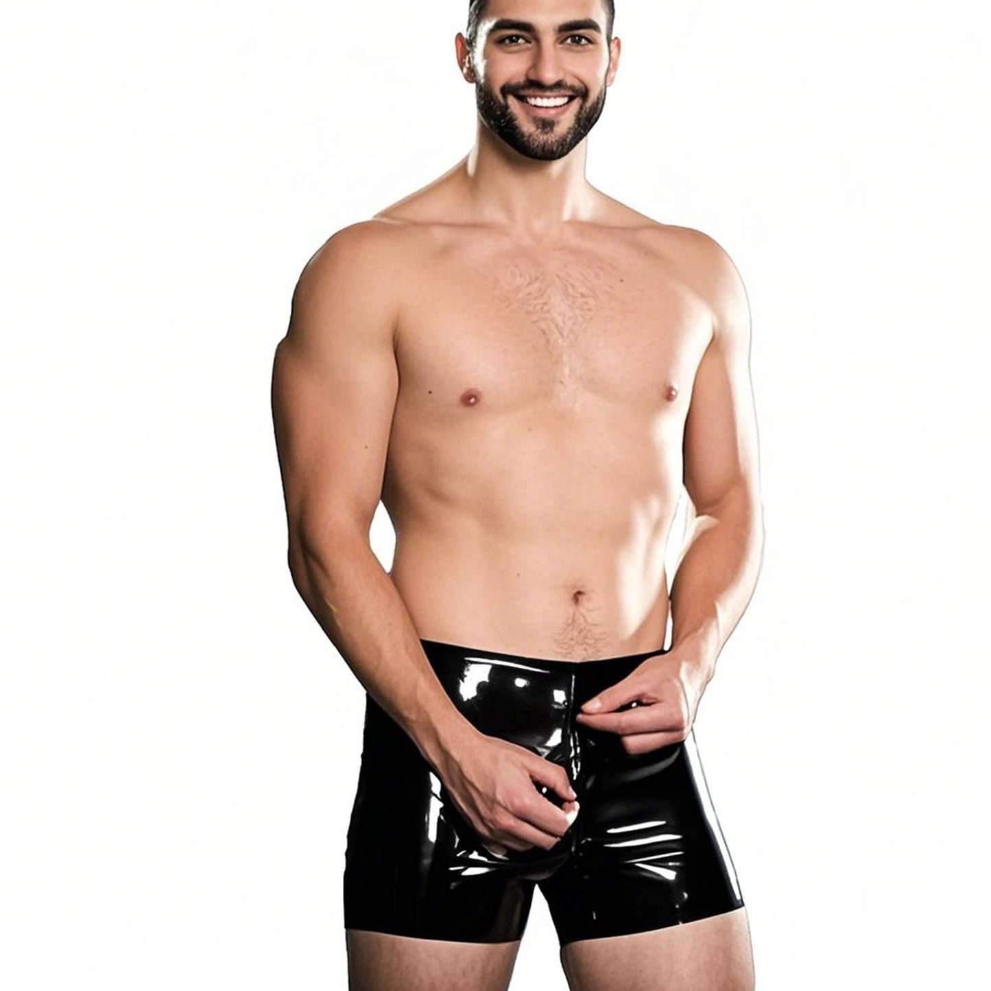Black Latex Boxer Shorts for Men,Latex Underwear with Zipper
