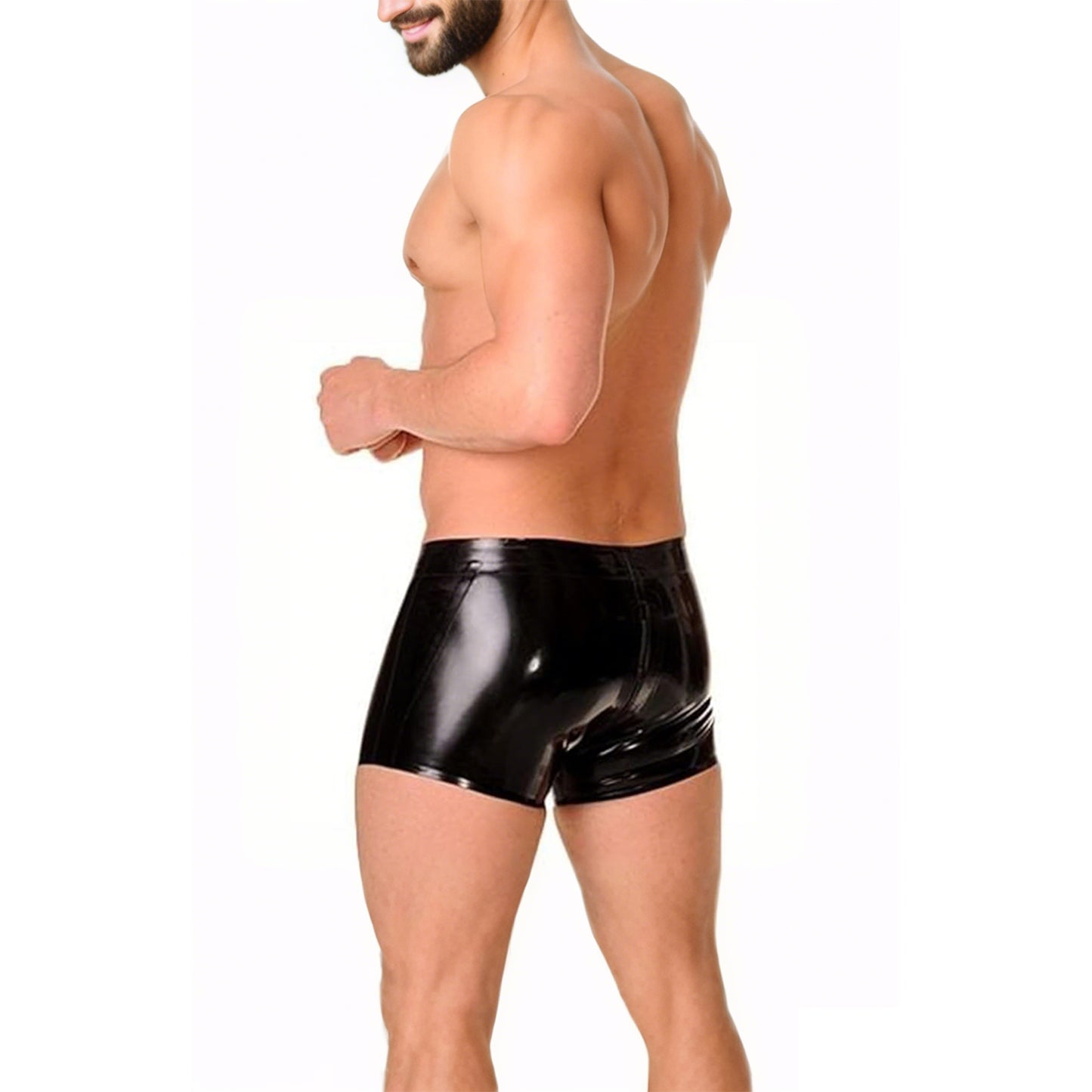 Black Latex Boxer Shorts for Men,Latex Underwear with Zipper