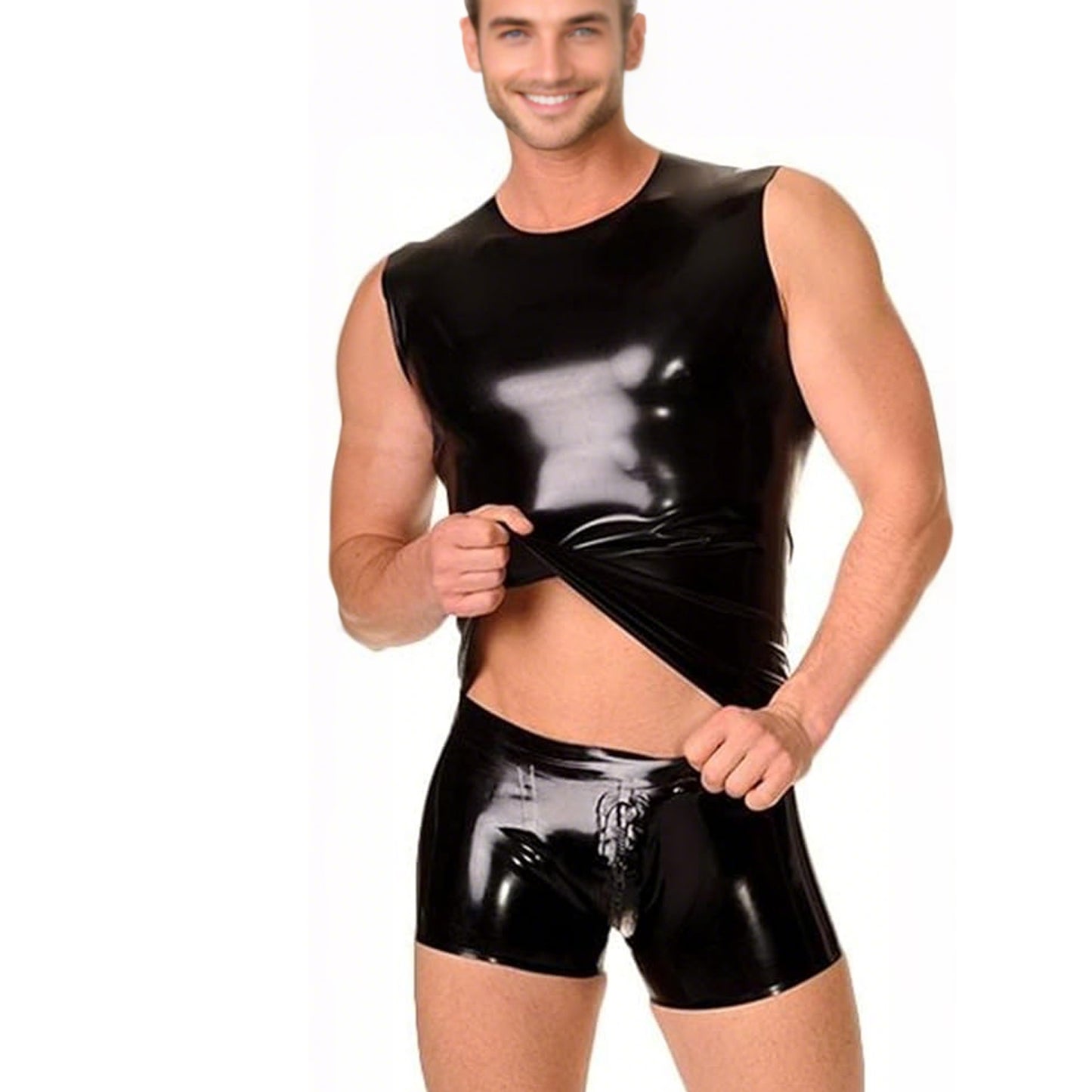 Black Latex Boxer Shorts for Men,Latex Underwear with Zipper