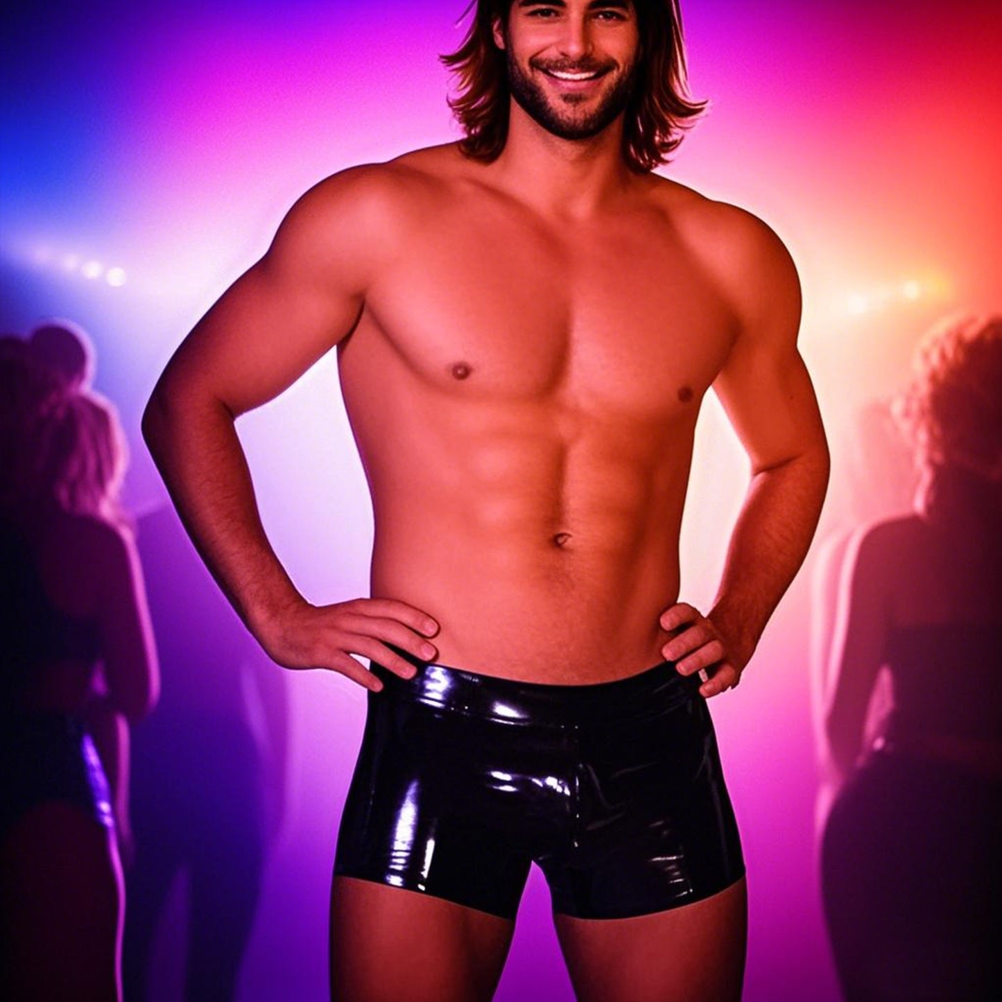 Black Latex Boxer Shorts for Men,Latex Underwear with Zipper