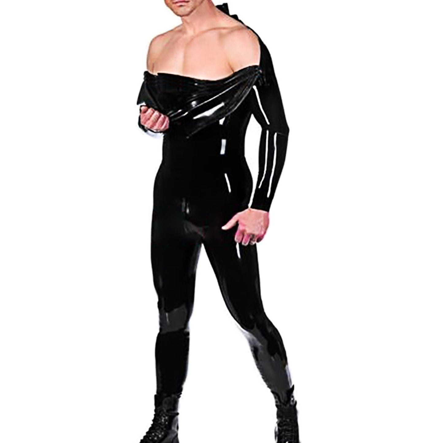 Latex Catsuit with Double Shoulder Zipper and Crotch Zipper