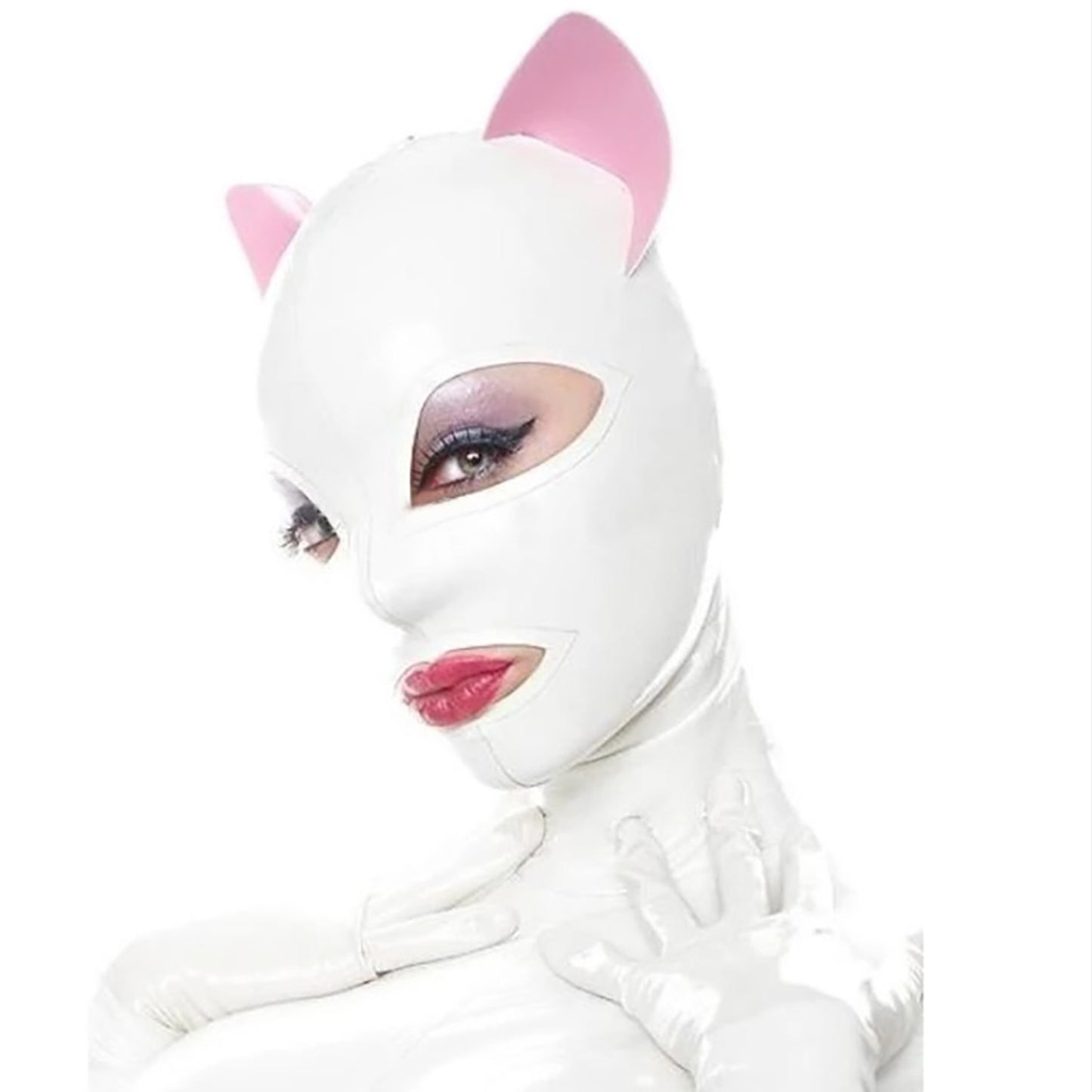 Handmade Natural Rubber Latex Cat Ears Hood Mask