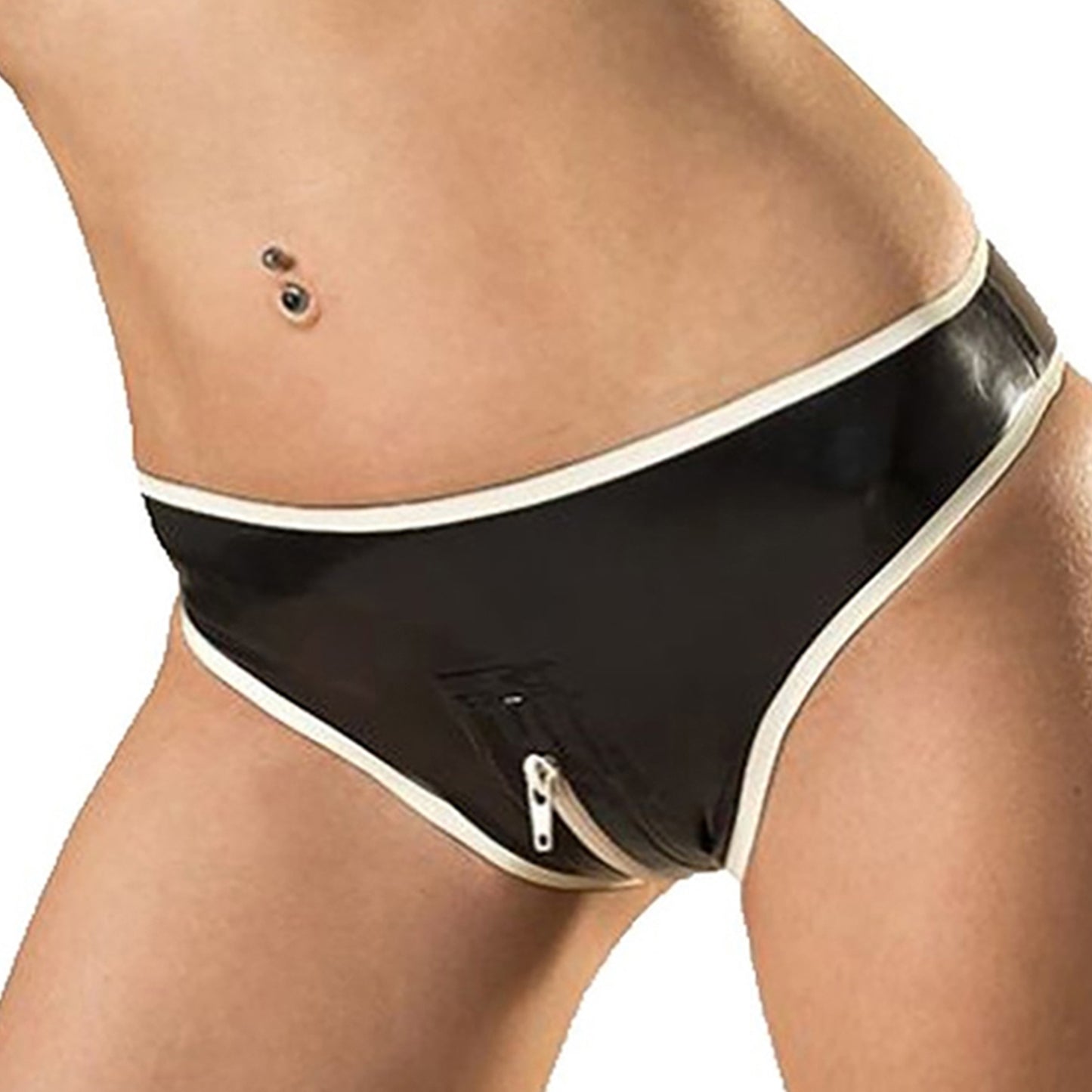 Handmade Black Natural Rubber Latex Panties with Zipper