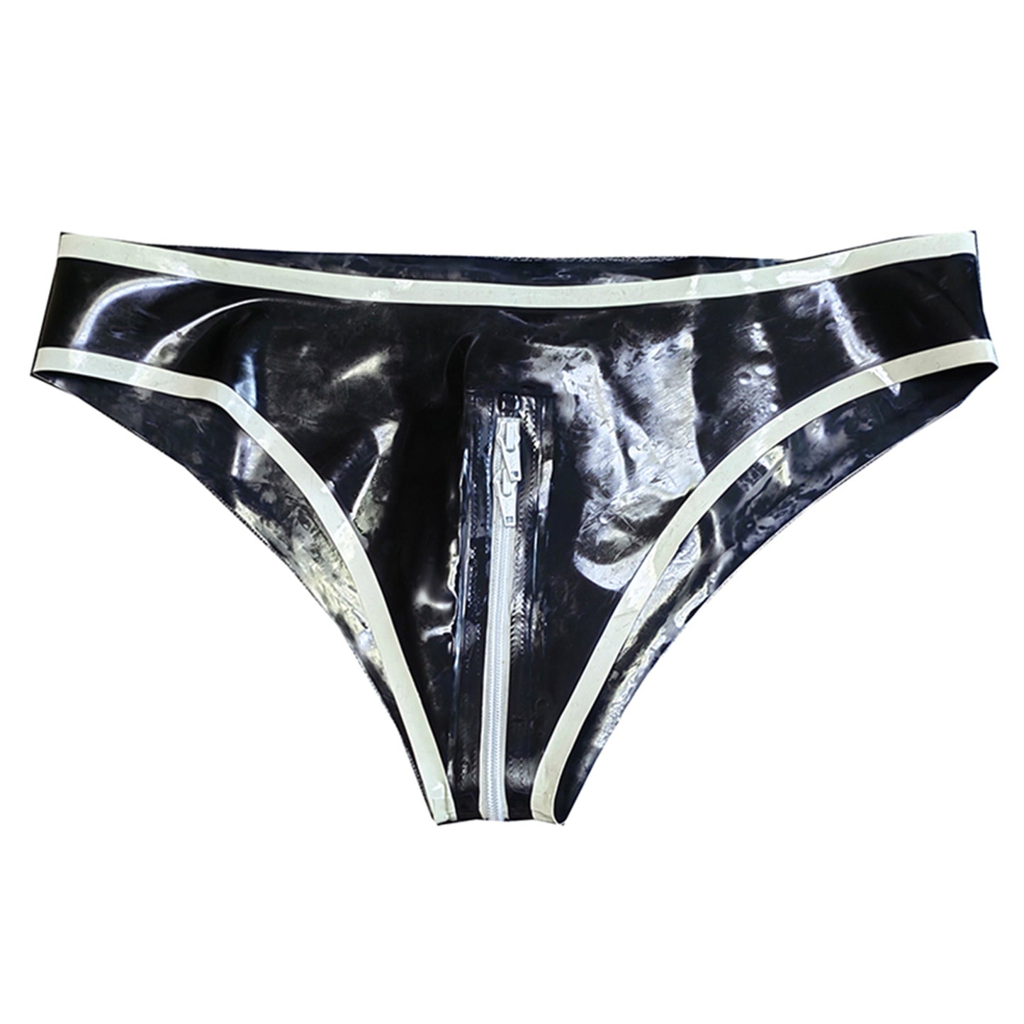 Handmade Black Natural Rubber Latex Panties with Zipper