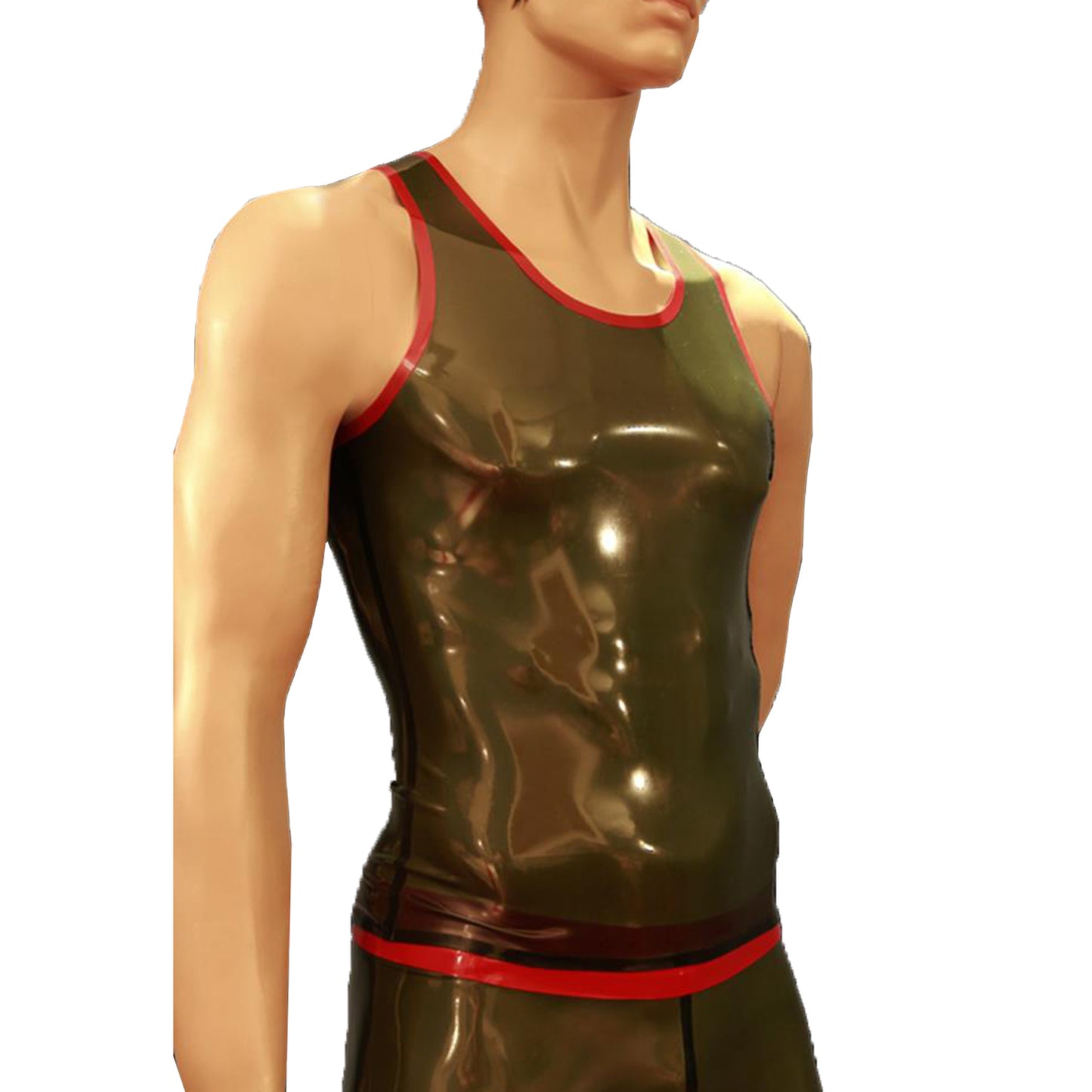 Men's Black Latex Vest with Red Edges,Handmade Natural Rubber Latex T-shirt