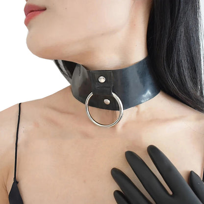 Latex Neck O-Ring Collar,Unisex Black Latex Collar,with Adjustable Back Clasp