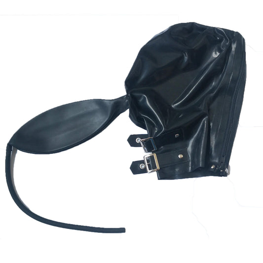 Unisex Black Latex Mask with Breathing Bag