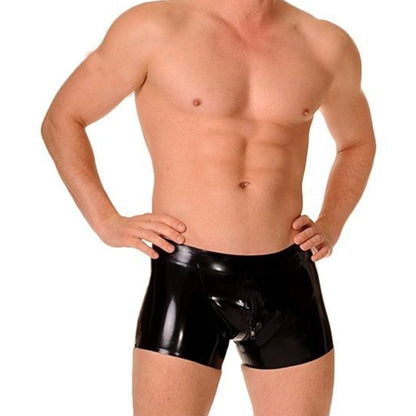 Black Latex Boxer Shorts for Men,Latex Underwear with Zipper