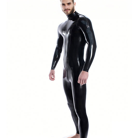 Latex Catsuit with Double Shoulder Zipper and Crotch Zipper