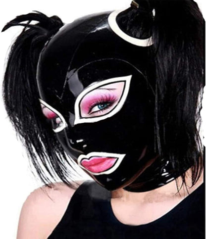 Latex Hood with Double Hair Holes, Fashionable Women's Latex Mask