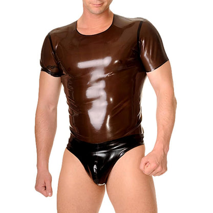 Men's Transparent Black Latex T-Shirt,Handmade Natural Rubber T-Shirt