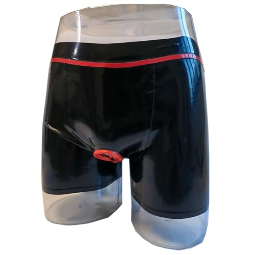 Red and Blue Men's Latex Boxer Shorts,Latex Underwear with Cock Hole