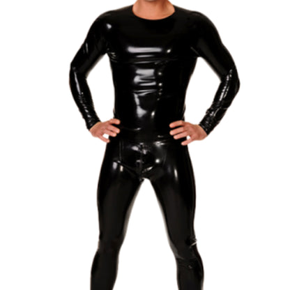 Men's Latex Long Sleeve T-Shirt,Black Latex Round Neck Long Sleeve T-Shirt