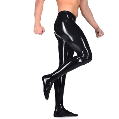 Men Handmade Black Latex Pants Integrated Socks Rubber Leggings Clubwear