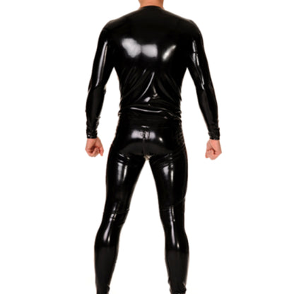 Men's Latex Long Sleeve T-Shirt,Black Latex Round Neck Long Sleeve T-Shirt