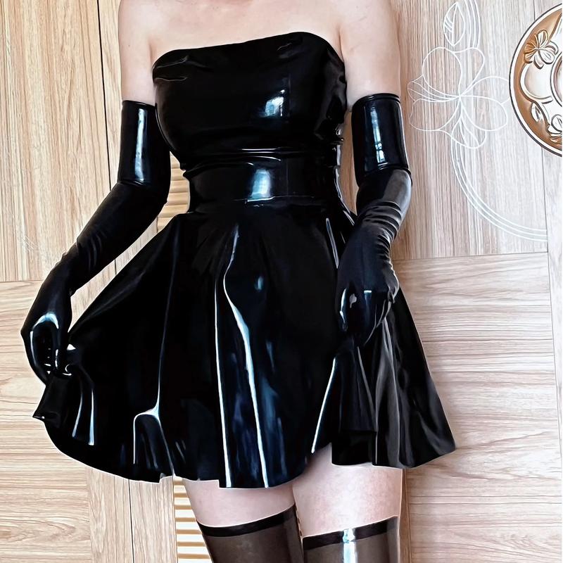 Women's Black Latex Sleeveless Tube Top Dress