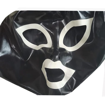 Women Black Latex Mask With Double Ponytail Wig