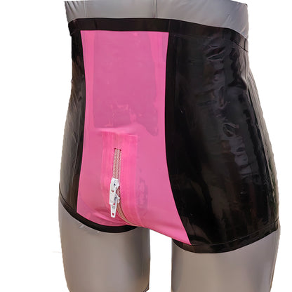 Black Pink Stitching Women's Latex Shorts