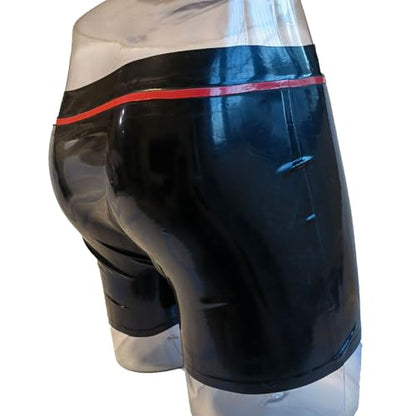 Red and Blue Men's Latex Boxer Shorts,Latex Underwear with Cock Hole