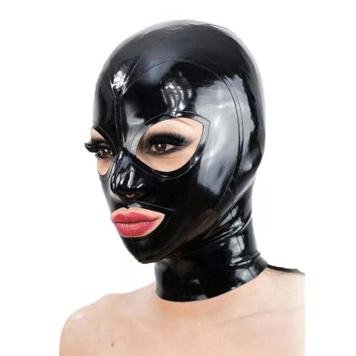 Black Latex Hood Masks,Full Face Latex Mask for Men Women,Fetish Rubber Hooded Masks