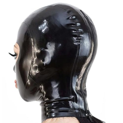 Black Latex Hood Masks,Full Face Latex Mask for Men Women,Fetish Rubber Hooded Masks