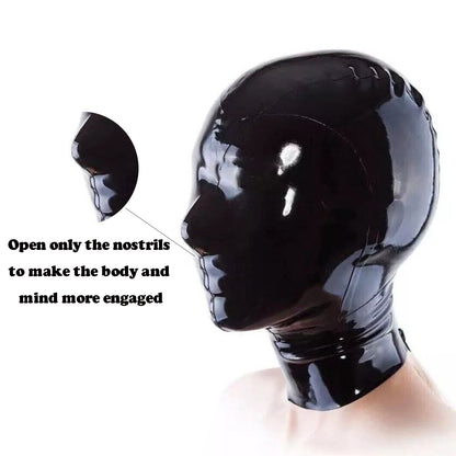 Black Latex Hood Mask,Full Face Latex Masks with Open Nose Only