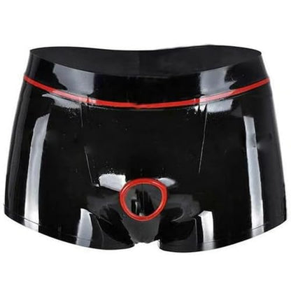 Red and Blue Men's Latex Boxer Shorts,Latex Underwear with Cock Hole