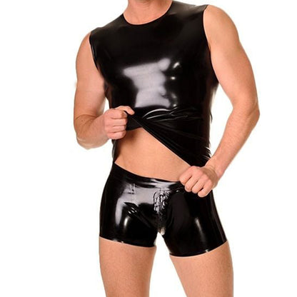 Black Latex Boxer Shorts for Men,Latex Underwear with Zipper