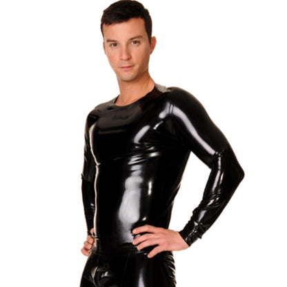 Men's Latex Long Sleeve T-Shirt,Black Latex Round Neck Long Sleeve T-Shirt