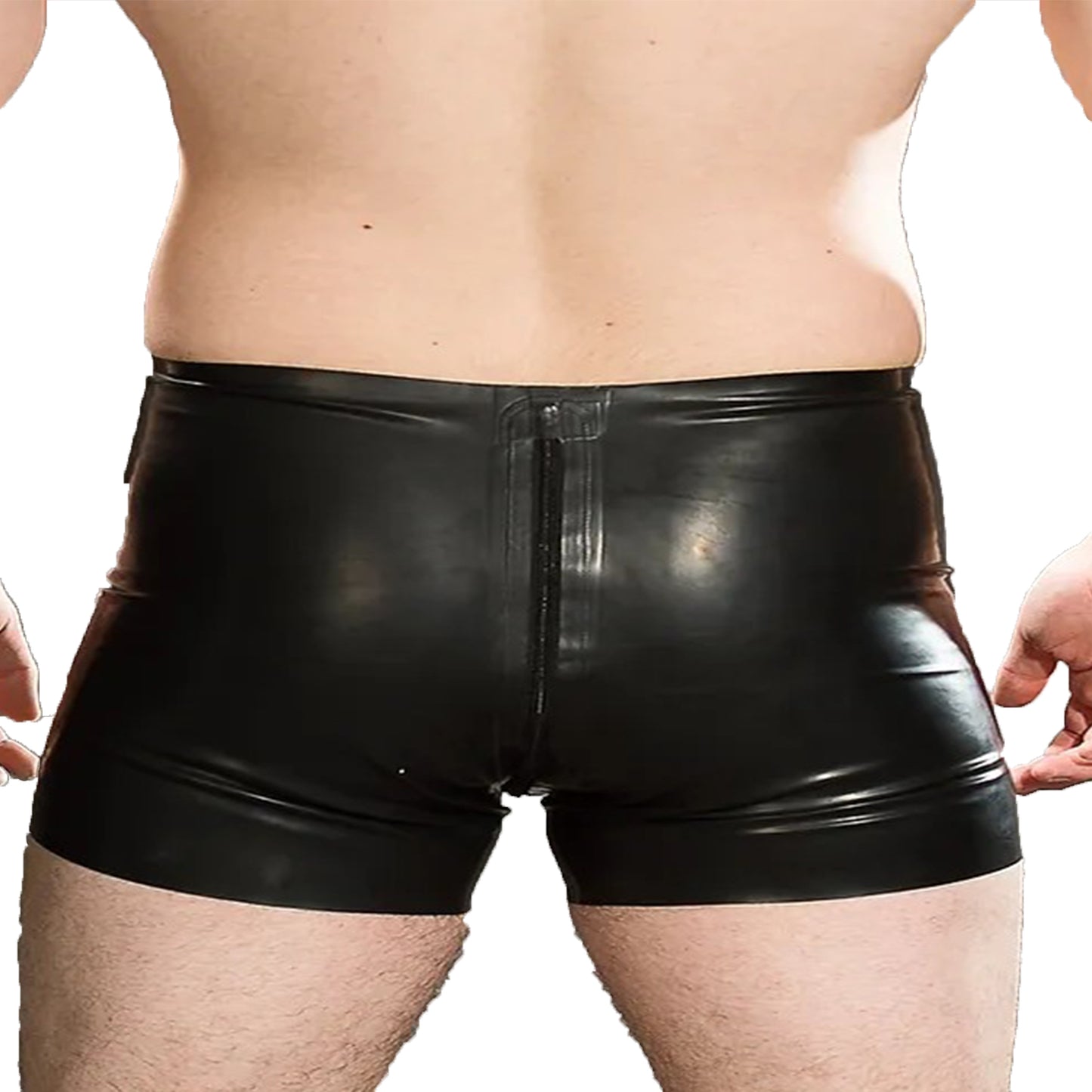 Black Latex Boxer Shorts for Men,Latex Underwear with Zipper