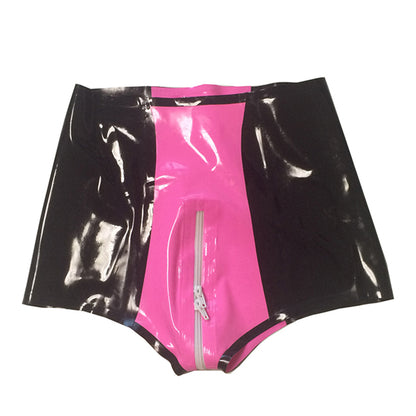 Black Pink Stitching Women's Latex Shorts