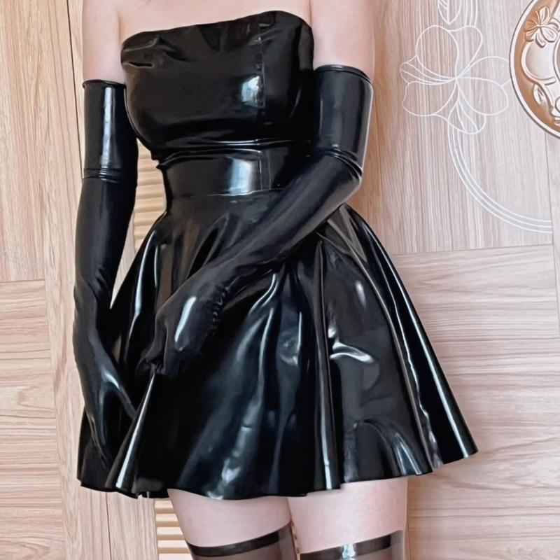 Women's Black Latex Sleeveless Tube Top Dress