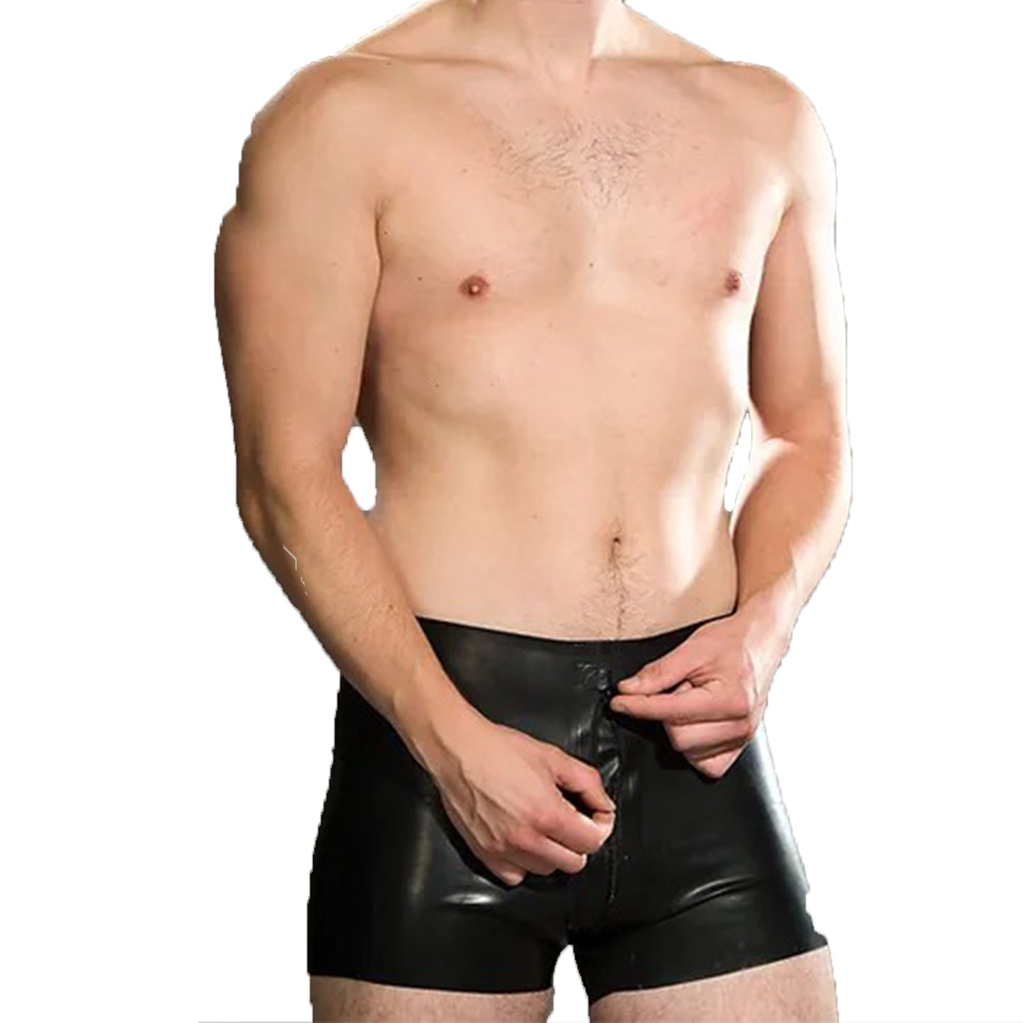 Black Latex Boxer Shorts for Men,Latex Underwear with Zipper