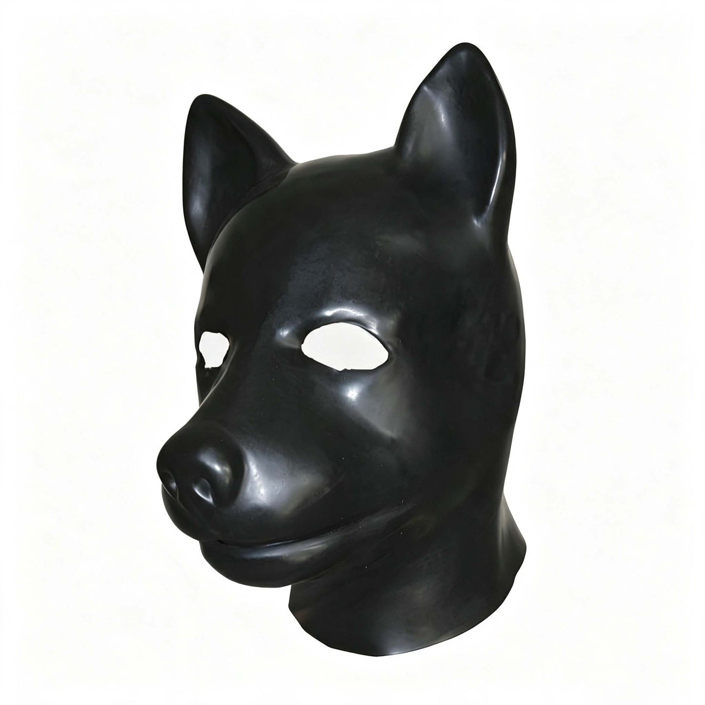 Black Full Face Latex Dog Hood Mask Back Zip Halloween Cosplay
