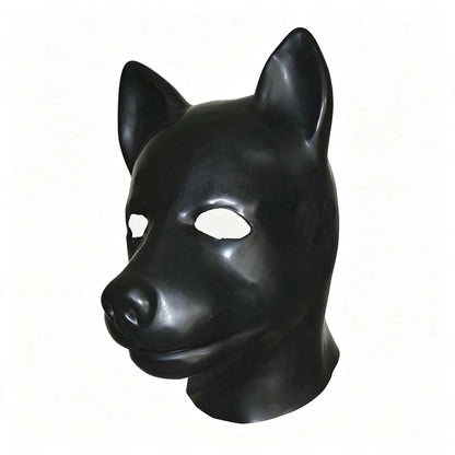 Black Full Face Latex Dog Hood Mask Back Zip Halloween Cosplay