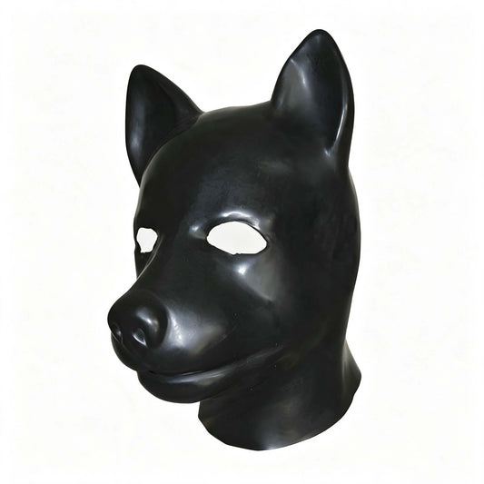 Black Full Face Latex Dog Hood Mask Back Zip Halloween Cosplay