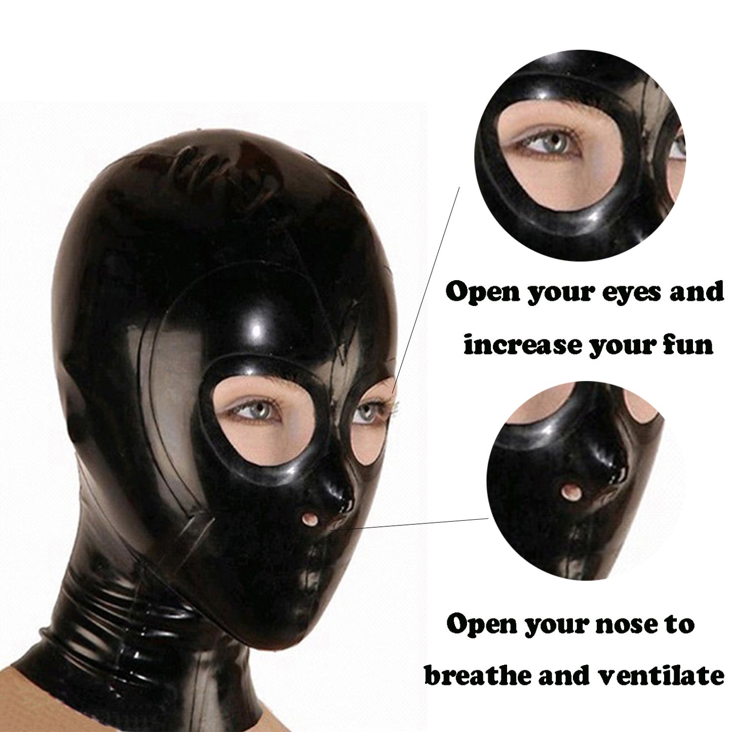 Black Full Face Latex Hood,Bondage Mask Hood