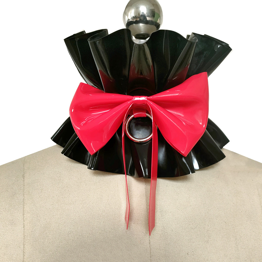 Black and Red Latex Rubber Lace Ruffled Neck Collar,Handmade Natural Rubber Collar for Women