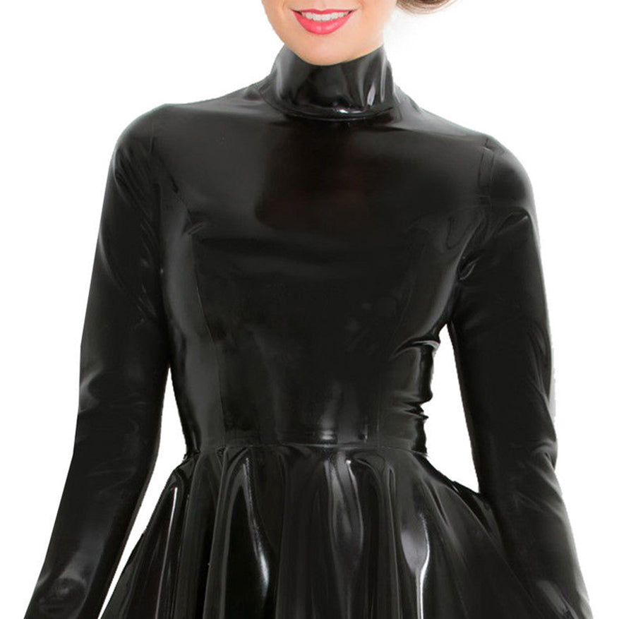 Black Women's High Collar Latex Dress,Fashion Natural Rubber Mini Skirt