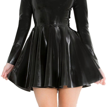 Black Women's High Collar Latex Dress,Fashion Natural Rubber Mini Skirt