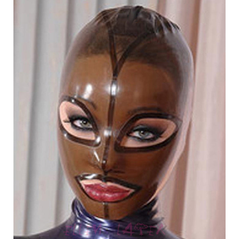 Transparent Black Latex Hood Mask,Natural Rubber Hood with Back Zipper