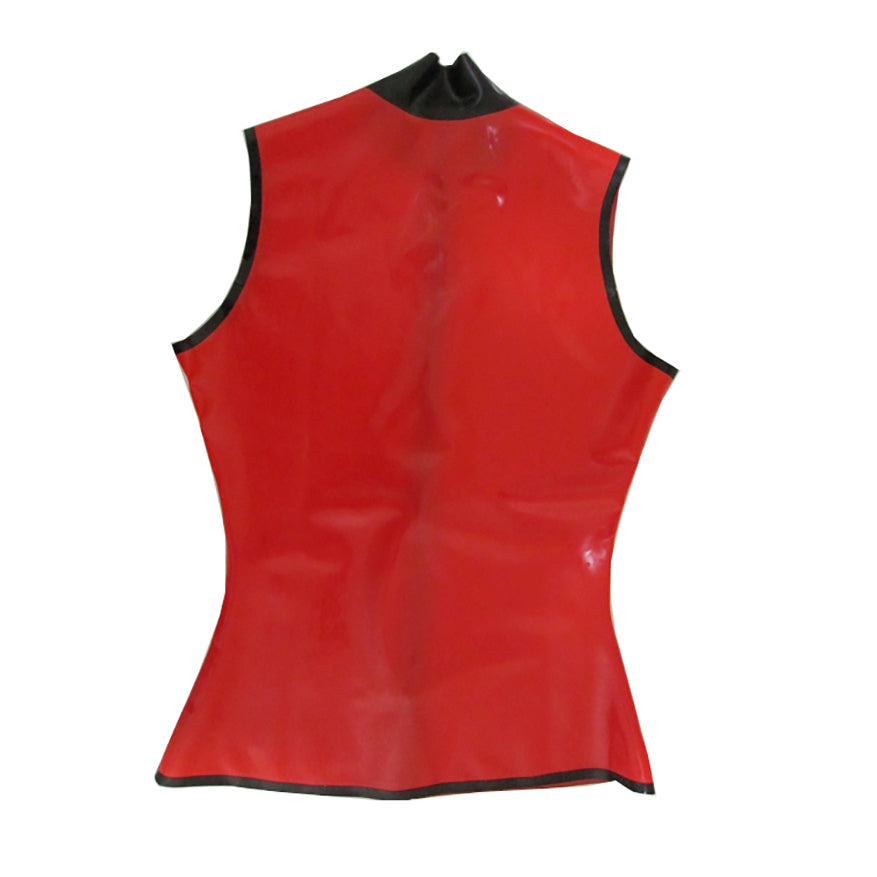 Women's Red Sleeveless Latex T-Shirt with Front Zipper