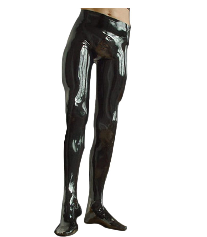 Men Handmade Black Latex Pants Integrated Socks Rubber Leggings Clubwear