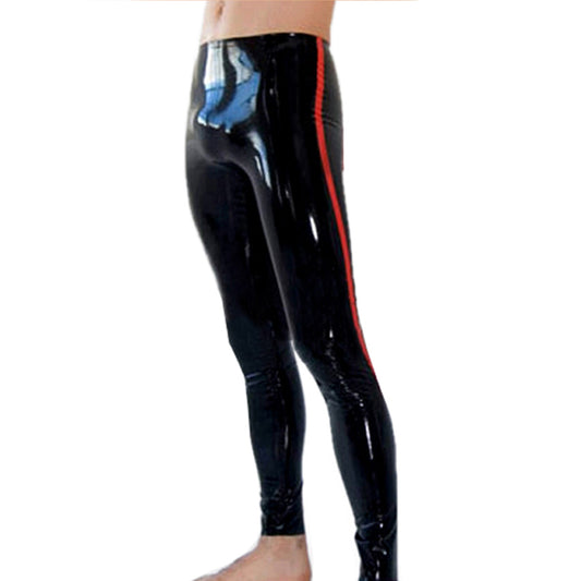 Black Latex Leggings with Red Side Stripes