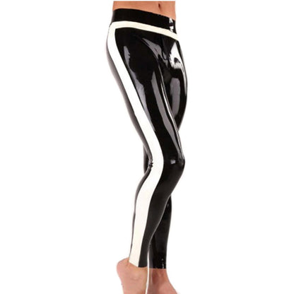 Black Latex Leggings with White Side Stripes