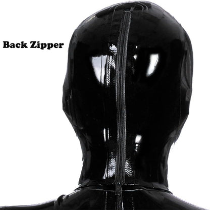 Black Latex Hood Mask with Mouth Tube,Full Face Breathing Zipped Latex Mask